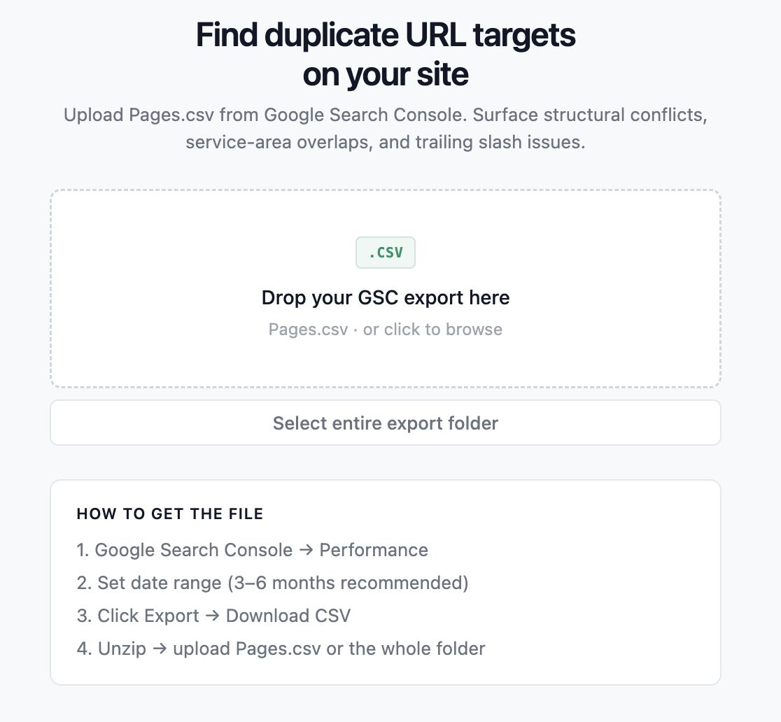 Cannibalization tool — upload interface